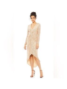 Mac Duggal IEENA Sequined High Low Dress, Rose Gold, Size 12 New w/Tag $348